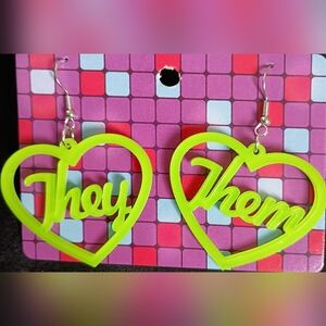Neon Green Heart Earrings
